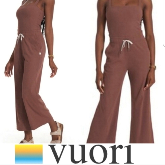 Vuori Pants - Vuori Mudra Jumpsuit Women's Ribbed Drawstring Pockets Athleisure Hazelnut NWT